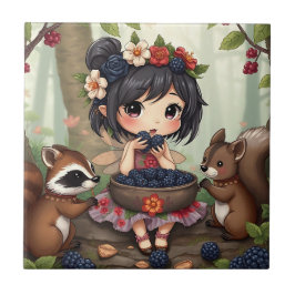 Chibi Fairy Eating Blackberries with Forest Friend