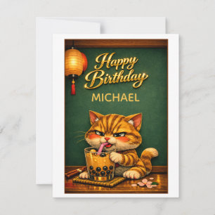 Chibi Neko Gato Tigre Boba Chá de Bolhas Aniversár