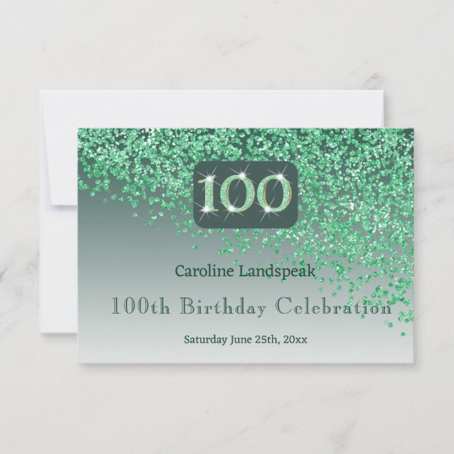 Chic 100 Birthday Green Glitter RSVP (Frente)