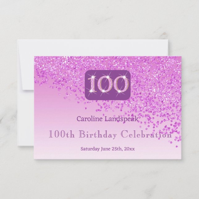 Chic 100 Birthday Pink Glitter RSVP (Frente)