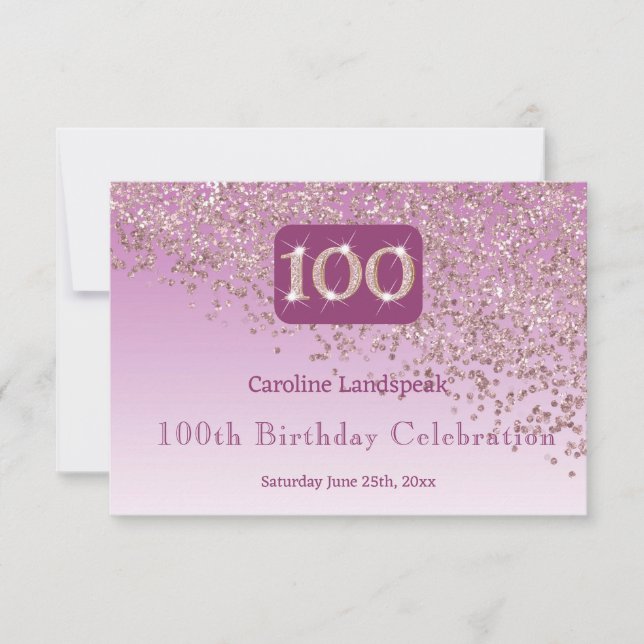 Chic 100 Birthday Rosa Glitter Dourado RSVP (Frente)