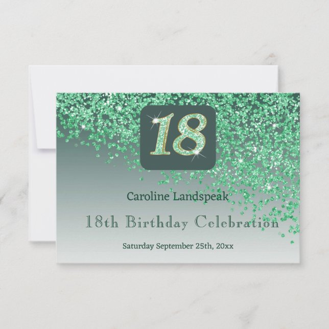 Chic 18 Birthday Green Glitter RSVP (Frente)
