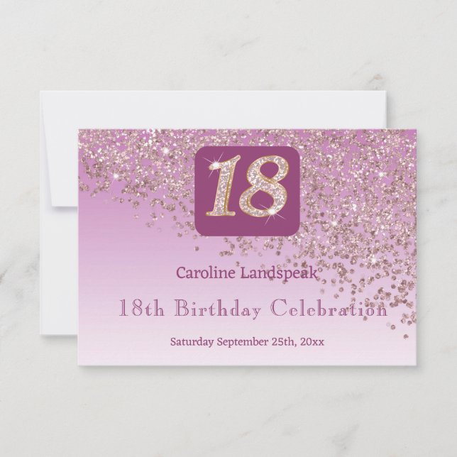 Chic 18 Birthday Rosa Dourada Glitter RSVP (Frente)