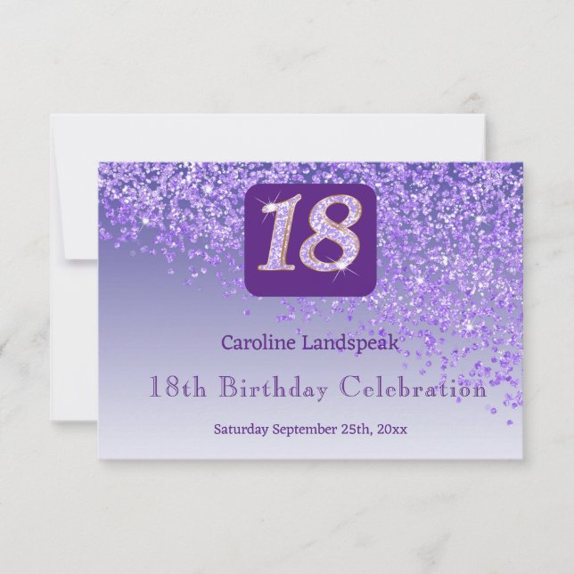 Chic 18 Birthday RSVP de Glitter Roxo (Frente)