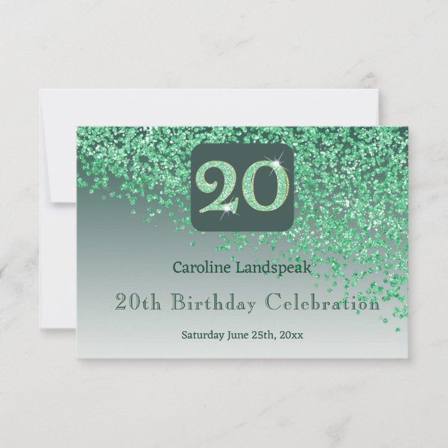 Chic 20 Birthday Green Glitter RSVP (Frente)
