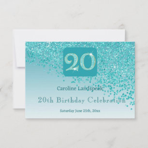 Chic 20 Birthday Teal Blue Glitter RSVP