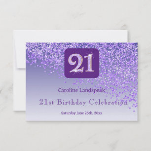 Chic 21 Birthday RSVP de Glitter Roxo
