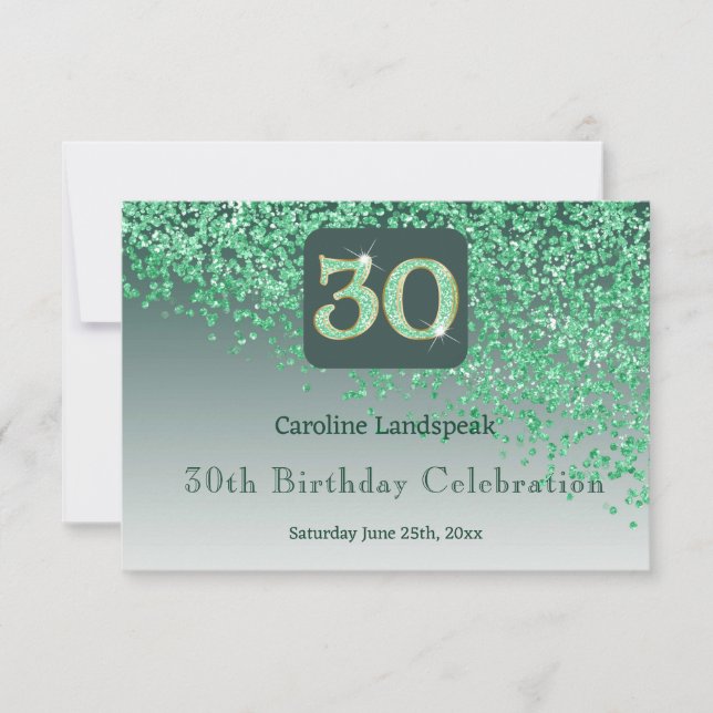 Chic 30 Birthday Green Glitter RSVP (Frente)