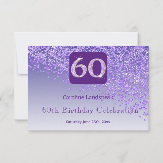 Chic 60 Birthday RSVP de Glitter Roxo (Frente)