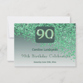 Chic 90 Birthday Green Glitter RSVP
