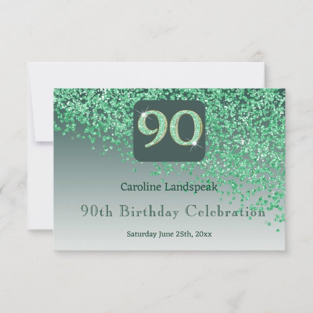 Chic 90 Birthday Green Glitter RSVP (Frente)