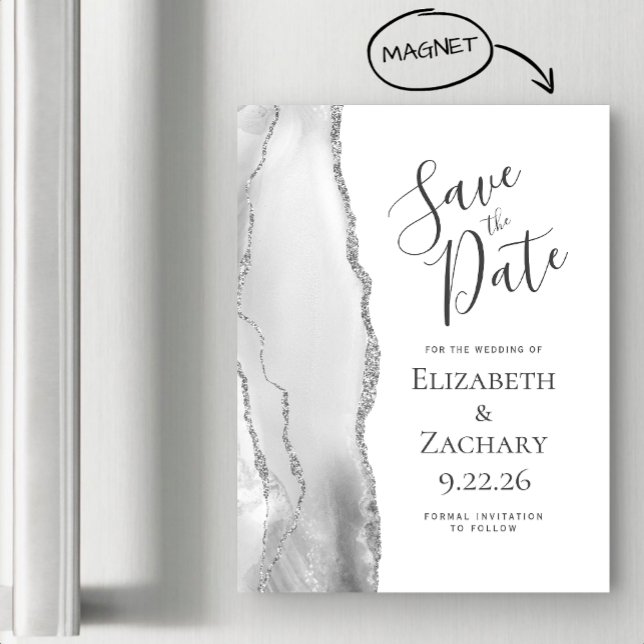 Chic Agata Cinza Prata Magnético Save the Date (Criador carregado)