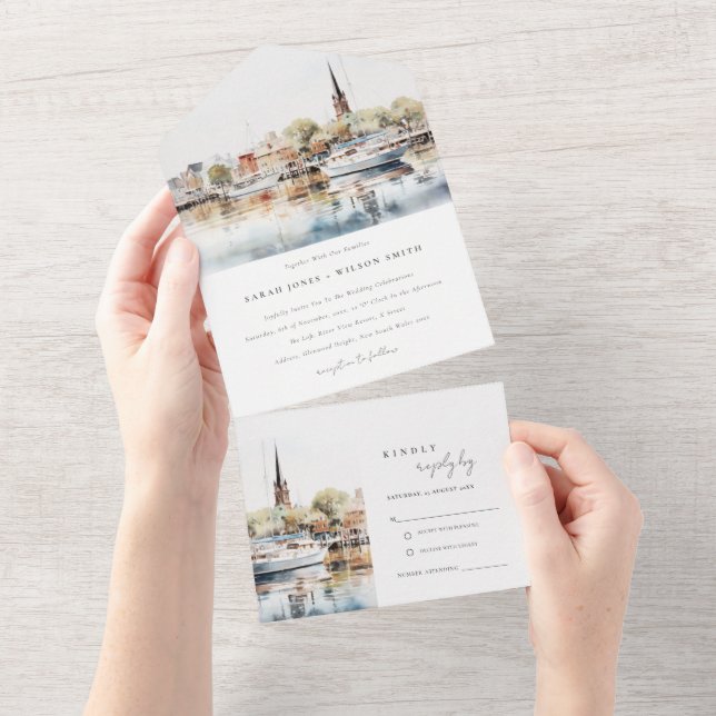 Chic Annapolis Maryland Watercolor Wedding (Aba destacável)