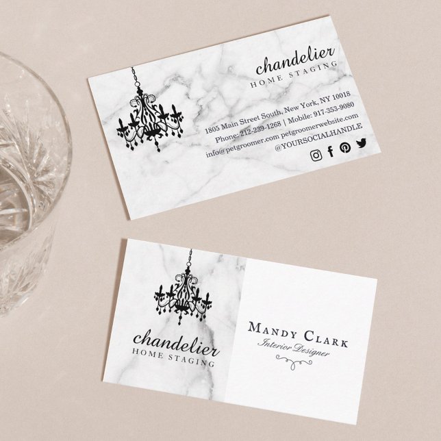 Chic Antique Preto Chandelier Marble Cartão de vis (Chic Antique Black Chandelier Marble Business Card)