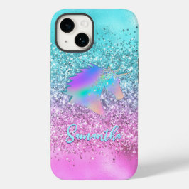 Chic Aqua Pink Unicorn Glitter monograma