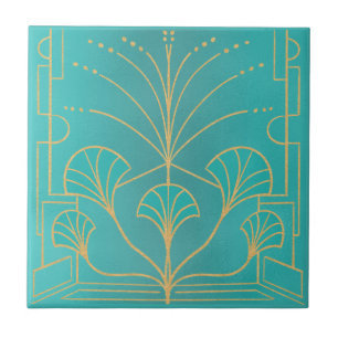 Chic Art deco aqua blue fountain azulejo com palma