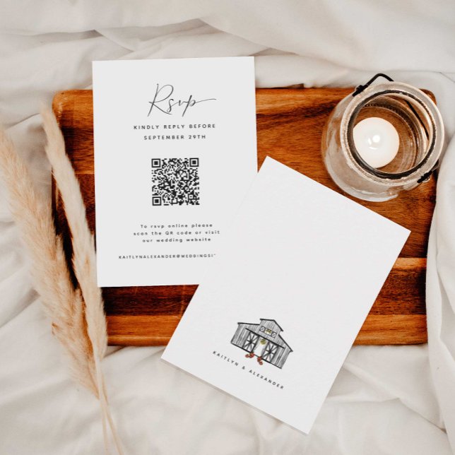 Chic Barn | Cartão RSVP de Casamento de Código QR  (Criador carregado)