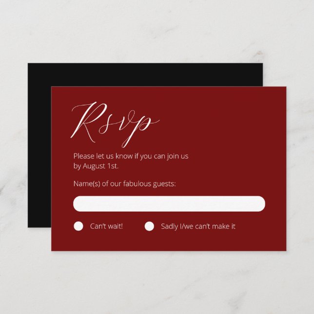 Chic Black and Red RSVP Card (Frente/Verso)