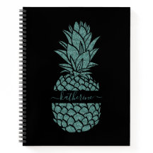 Chic Black and Teal Glitter Pineapple