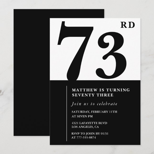 Chic Black and White 73 anos de convite (Frente/Verso)