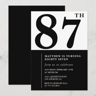 Chic Black and White 87.º convite de aniversário