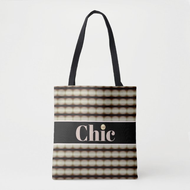 Chic Black Brown & Beige Stripe Tote Bag (Frente)