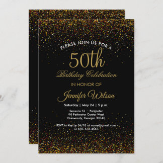 Chic Black & Dourado 50º Convite de aniversário