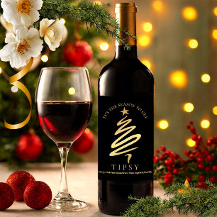 Chic Black e Dourado rótulo de vinho de Natal