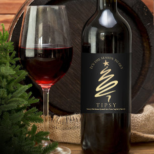 Chic Black e Dourado rótulo de vinho de Natal