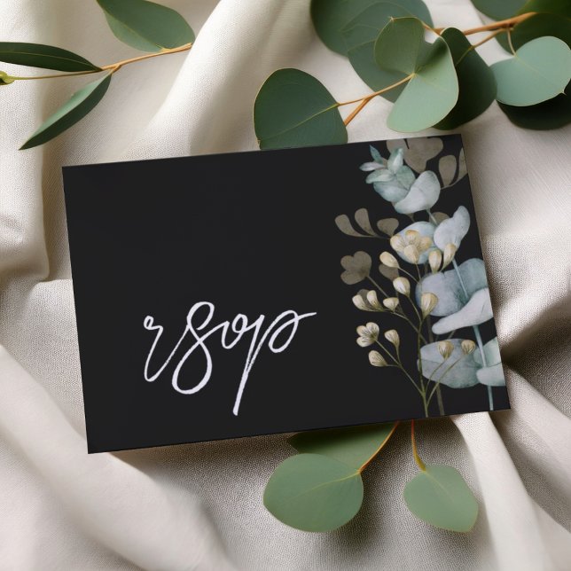 Chic Black & White Botancial Wedding RSVP Card (Criador carregado)