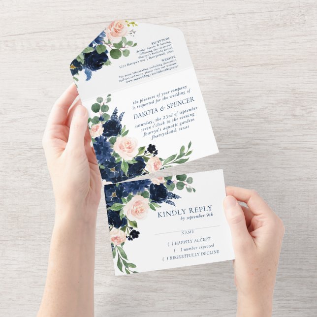 Chic Blooms | Marinho romântico Casamento azul e b (Tearaway)
