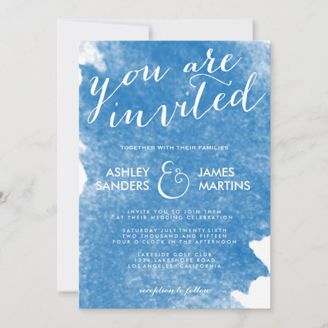 CHIC BLUE WATERCOLOR WEDDING CONVITE (Frente)