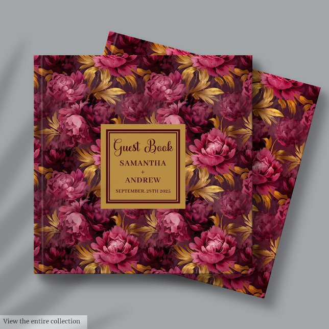 Chic Blush Burgundy Dourado Livro de Convidados (Chic Blush Burgundy Gold Wedding Guest Book for Guests)