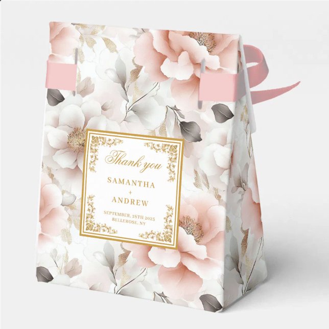 Chic Blush Ivory Dourado Casamento Obrigado Caixa (Chic Blush Ivory Gold Wedding Thank You Box)