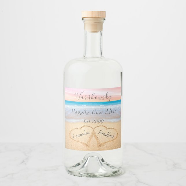 Chic Blush Pink Beach Wedding 2 Heart Sand Liquor (Frente)