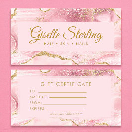 Chic Blush Pink Gold Agate Marble Gift Certificate