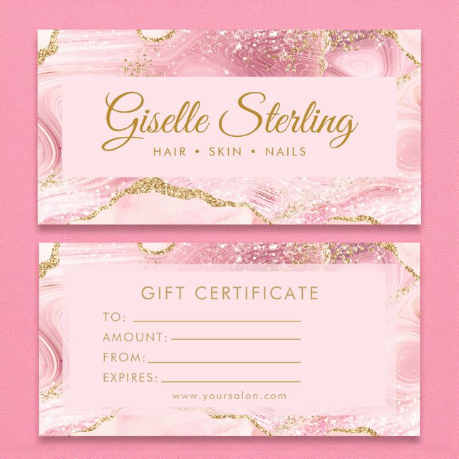 Chic Blush Pink Gold Agate Marble Gift Certificate (Criador carregado)