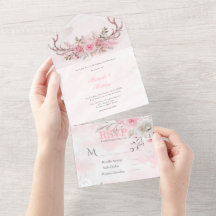 Chic Blush Pink Peony Sage Deer Antlers Casando Um