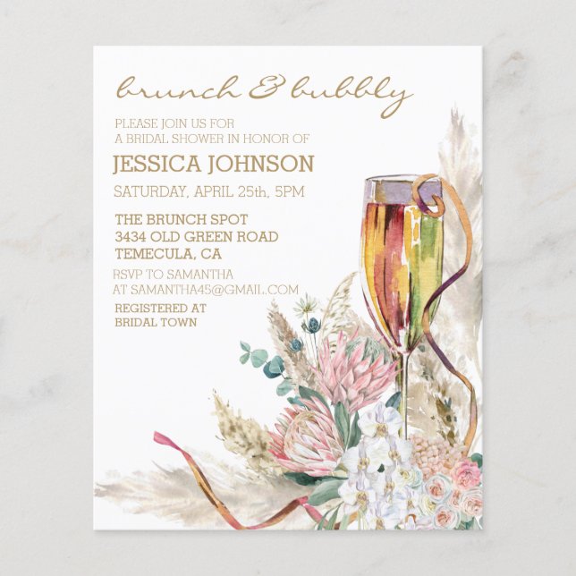 Chic Boho Champagne Brunch Bubbly Chá de Noiva  (Frente)