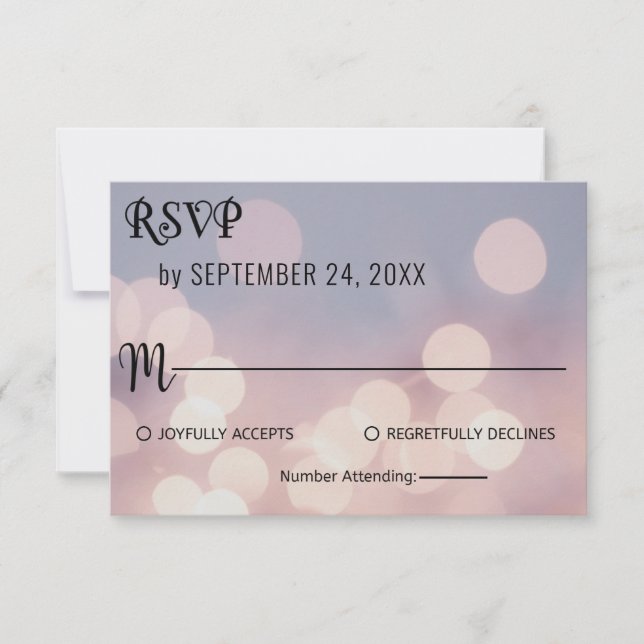 Chic Bokeh luzes clássicas com RSVP de Casamento (Frente)