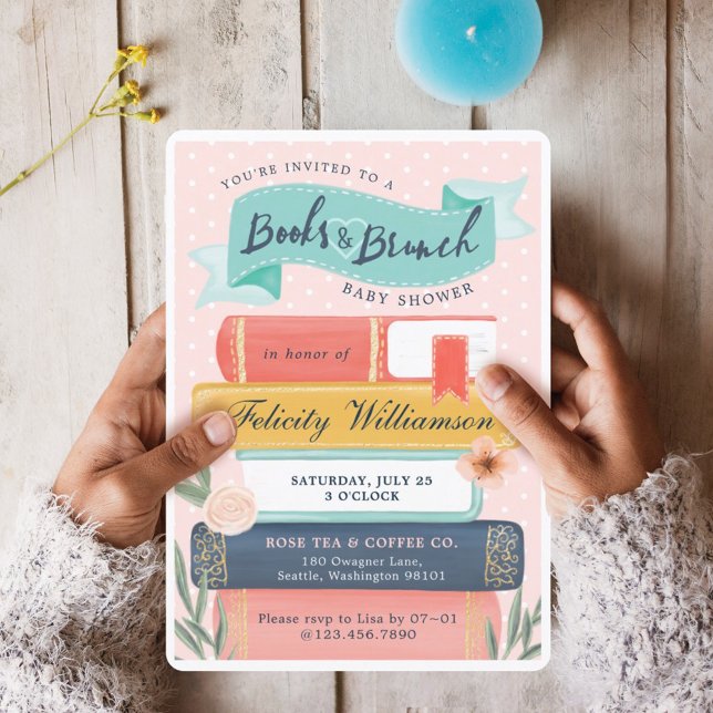 Chic Books & Brunch Convite para Chá de fraldas Fl (Chic Books & Brunch Floral Baby Shower Invitation)