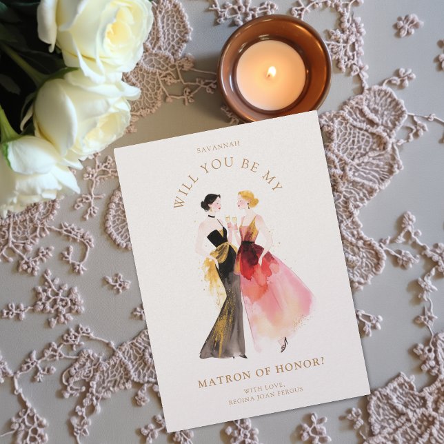 Chic Bridesmaid Proposal Card Two Ladies Toast (Sophisticated Bridesmaid Proposal Card Featuring Two Ladies Toast Festive Moment. )