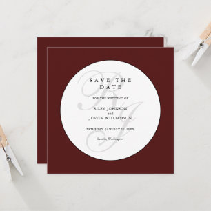 Chic Burgundy e Monograma Branco Salve a Data