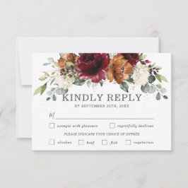 Chic Burgundy Floral Weding RSVP Card