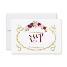 Chic Burgundy Marsala Casamento outono Floral RSVP