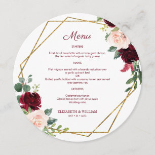 Chic Burgundy Marsala, Menu Floral Redondo Para Pl