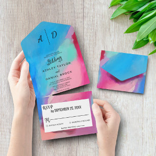 Chic colorido d'água - Tudo em um Convite de casam