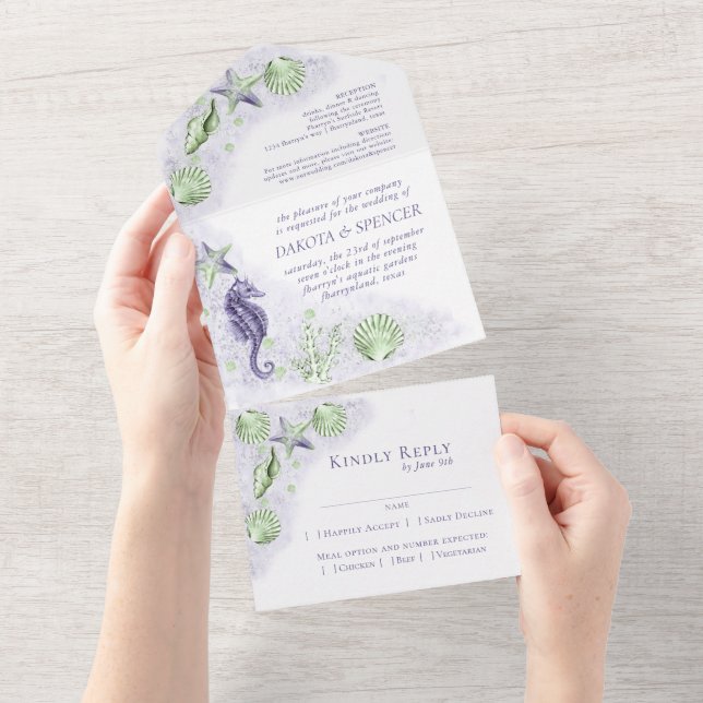 Chic costal | Casamento de recifes de coral roxo e (Aba destacável)