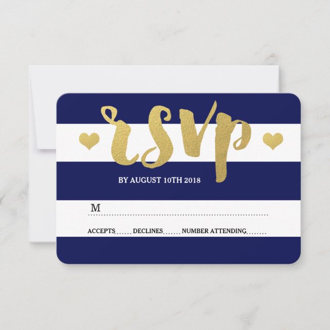 Chic Dourado | Placa RSVP de Stripe Azul Negrito (Frente)
