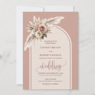 Chic Dusty Pampas Rosas Convite para Casamento